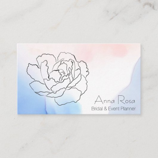 *~* Floral Roos pioenroos pastel blauw roze Waterv Visitekaartje (Voorkant)