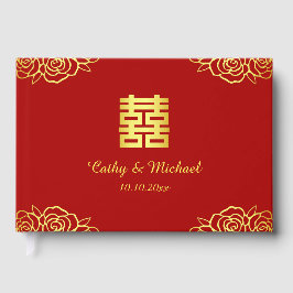 Floral roos red gold Chinese trouwreceptie Gastenboek