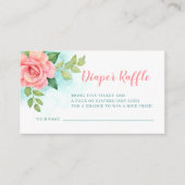 Floral Roos Roze Baby shower Diaper Raffle Informatiekaartje (Voorkant)