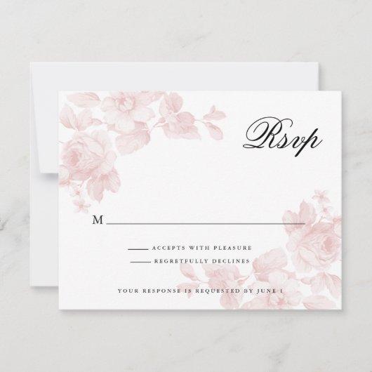  Floral Roos Roze bruiloft RSVP Kaartje (Voorkant)
