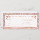 Floral Roos Roze Glitter Gift Certificate Kaart (Achterkant)