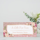 Floral Roos Roze Glitter Gift Certificate Kaart (Staand voorkant)