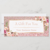Floral Roos Roze Glitter Gift Certificate Kaart (Voorkant)
