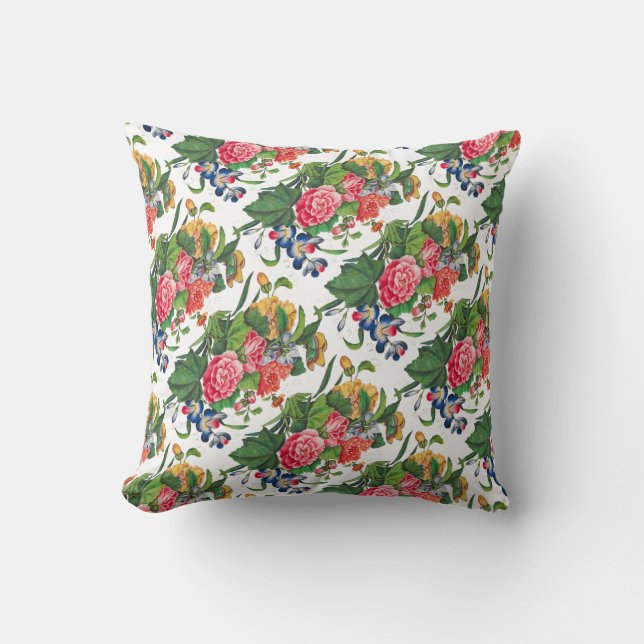 Floral Roos Roze  Waterverf Wilde bloemen Kussen (Voorkant)