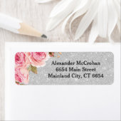 Floral Roos Silver Glitter retouradres Etiket (Insitu)