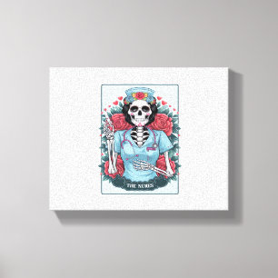 Floral Roos Skeleton Nurse Tarot Kaart Halloween E Canvas Afdruk