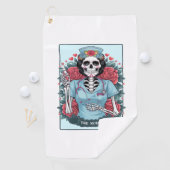 Floral Roos Skeleton Nurse Tarot Kaart Halloween E Golfhanddoek (Insitu)