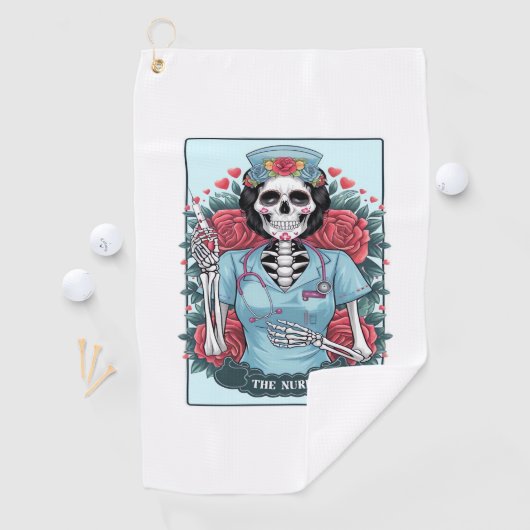 Floral Roos Skeleton Nurse Tarot Kaart Halloween E Golfhanddoek (Insitu)