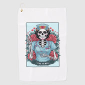 Floral Roos Skeleton Nurse Tarot Kaart Halloween E Golfhanddoek (Voorkant)