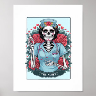 Floral Roos Skeleton Nurse Tarot Kaart Halloween E Poster