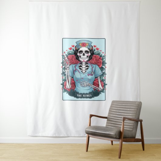 Floral Roos Skeleton Nurse Tarot Kaart Halloween E Wandkleed (In situ)