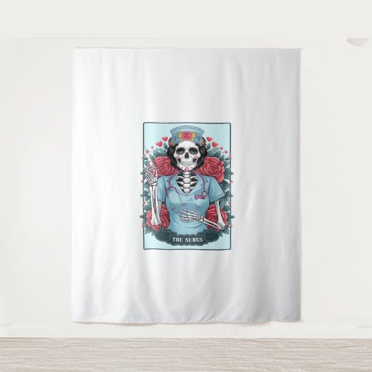 Floral Roos Skeleton Nurse Tarot Kaart Halloween E Wandkleed (Voorkant)