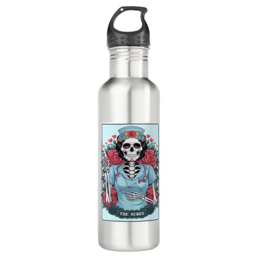 Floral Roos Skeleton Nurse Tarot Kaart Halloween E Waterfles (Voorkant)
