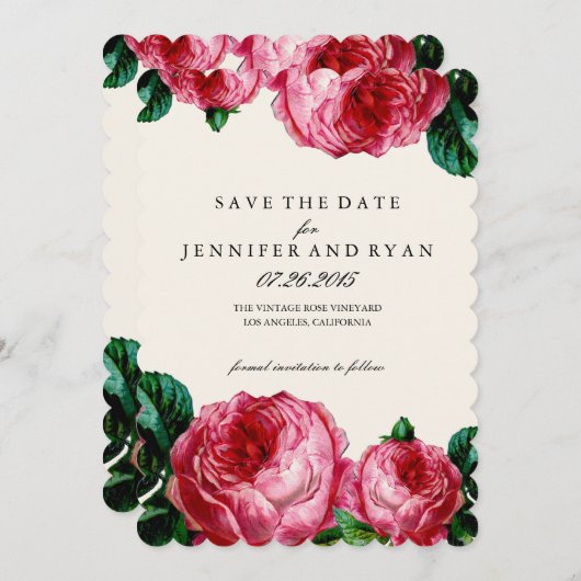 Floral Roos sparen de Datum Save The Date (Voorkant / Achterkant)