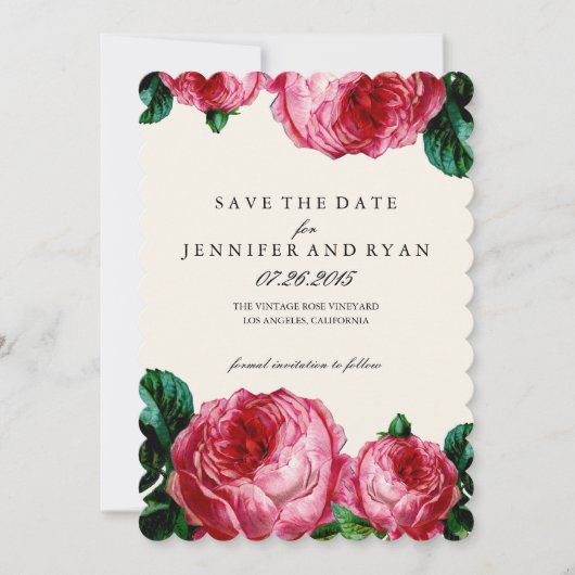 Floral Roos sparen de Datum Save The Date (Voorkant)