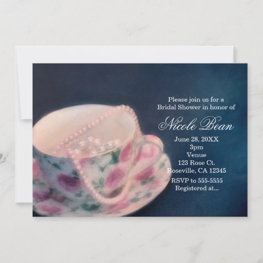 Floral Roos Tea Cup & Pearls Vrijgezellenfeest Kaart (Voorkant)