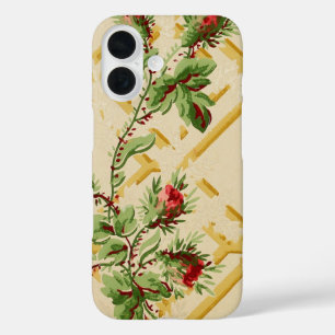  Floral Roos Trellis Wallpaper Pattern iPhone 16 Hoesje