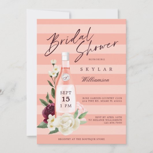 Floral Roos Tuin en Vrijgezellenfeest met wijnfles Kaart (Voorkant)