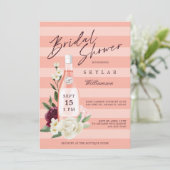 Floral Roos Tuin en Vrijgezellenfeest met wijnfles Kaart (Staand voorkant)