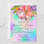 Floral Roos Vrijgezellenfeest Birthday HolografBlu Kaart (Voorkant)