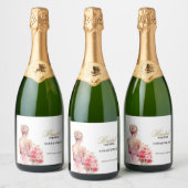 Floral Roos Waterverf Trouwjurk Collectie Sparkling Wijnetiket (Flessen)