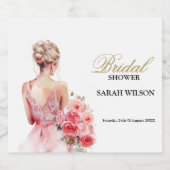 Floral Roos Waterverf Trouwjurk Collectie Sparkling Wijnetiket (Enkel label)