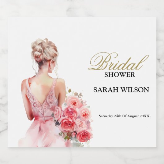 Floral Roos Waterverf Trouwjurk Collectie Sparkling Wijnetiket (Enkel label)