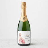 Floral Roos Waterverf Trouwjurk Collectie Sparkling Wijnetiket (Voorkant)