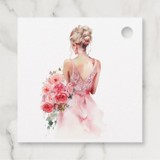 Floral Roos Waterverf Trouwjurk Vrijgezellenfeest Bedankjes Labels (Achterkant)