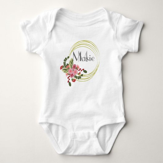 Floral Roos Wreated Personal Name Baby Bodysuit (Voorkant)