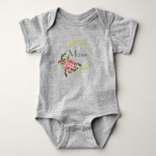 Floral Roos Wreated Personal Name Baby Bodysuit