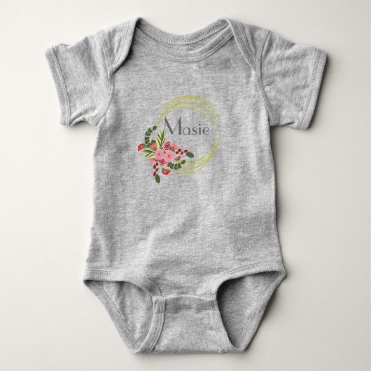 Floral Roos Wreated Personal Name Baby Bodysuit (Voorkant)