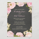 Floral Roos Wreath Chalkboard Wedding Invite Kaart<br><div class="desc">Meer  uitnodigingen voor een bloemetjesbruiloft in de Little Bayleigh Store!Kunstwerk van: www.createthecut.com</div>