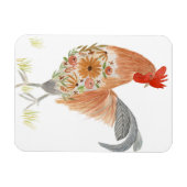 Floral Rooster Waterverf Schattige Magneet (Horizontaal)