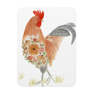 Floral Rooster Waterverf Schattige Magneet