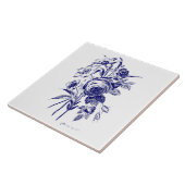 Floral Rose Boeket Botanische Kunst Blauw & Wit Tegeltje (Zijkant)