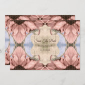 Floral Rose Gold Blush Pink Save The Date Aankondiging (Voorkant / Achterkant)