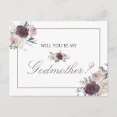 Floral Rose Gold Pink Will You Be My godmother Uitnodiging Briefkaart (Voorkant)