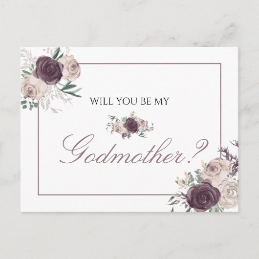 Floral Rose Gold Pink Will You Be My godmother Uitnodiging Briefkaart (Voorkant)