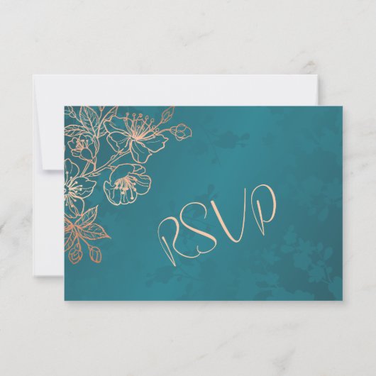 Floral Rose Gold Teal Wedding RSVP (Achterkant)