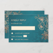Floral Rose Gold Teal Wedding RSVP (Voorkant / Achterkant)