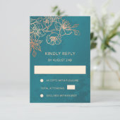 Floral Rose Gold Teal Wedding RSVP (Staand voorkant)