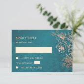 Floral Rose Gold Teal Wedding RSVP (Staand voorkant)
