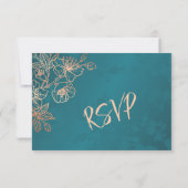 Floral Rose Gold Teal Wedding RSVP Kaartje (Achterkant)