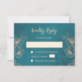 Floral Rose Gold Teal Wedding RSVP Kaartje