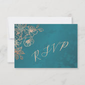 Floral Rose Gold Teal Wedding RSVP Kaartje (Achterkant)