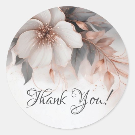 Floral Rose Gold Thank You Ronde Sticker (Voorkant)
