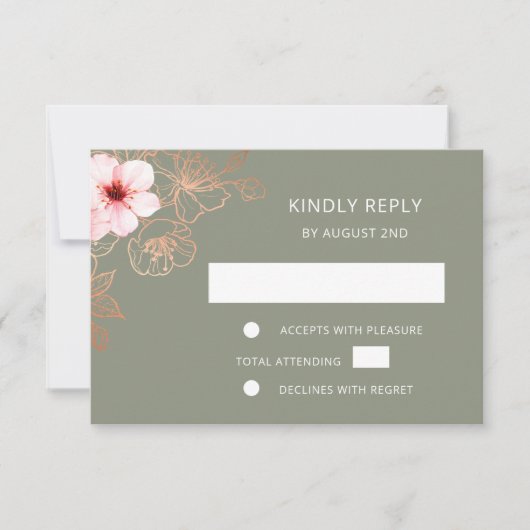 Floral Rose Gold Wedding RSVP Kaartje (Voorkant)