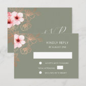 Floral Rose Gold Wedding RSVP Kaartje (Voorkant / Achterkant)