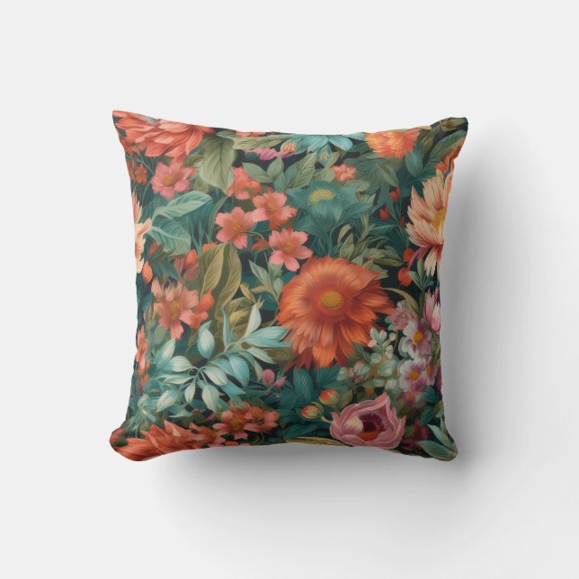 floral rose tropical dark vibrant interior kussen (Voorkant)
